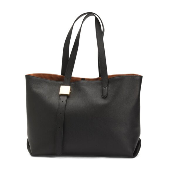 VIOLA CASTELLANI Black Leather Tote With Adjustable Buckle Straps
